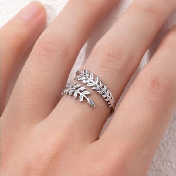 Stainless Steel Leaf Ring open adjustable - Picture 4 of 14